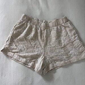 Abercrombie & Fitch Light Beige Embroidered Linen Blend Shorts